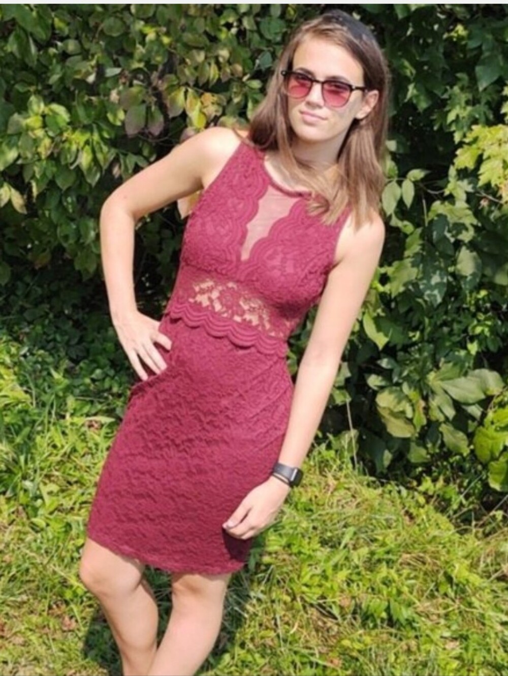 Vine & Valley Burgundy Lace Bodycon Dress Lg